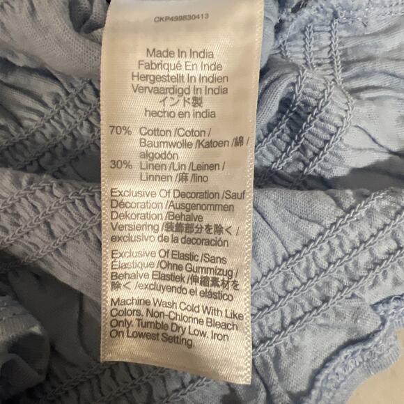 Madewell Womens XS Light Blue Smocked Sleeveless Tank Top Linen Blend Blouse - Picture 7 of 10